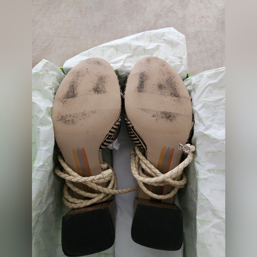 Sam Edelman Woven Bow Lace-Up Sandals in Black and Cream - Picture 3 of 6